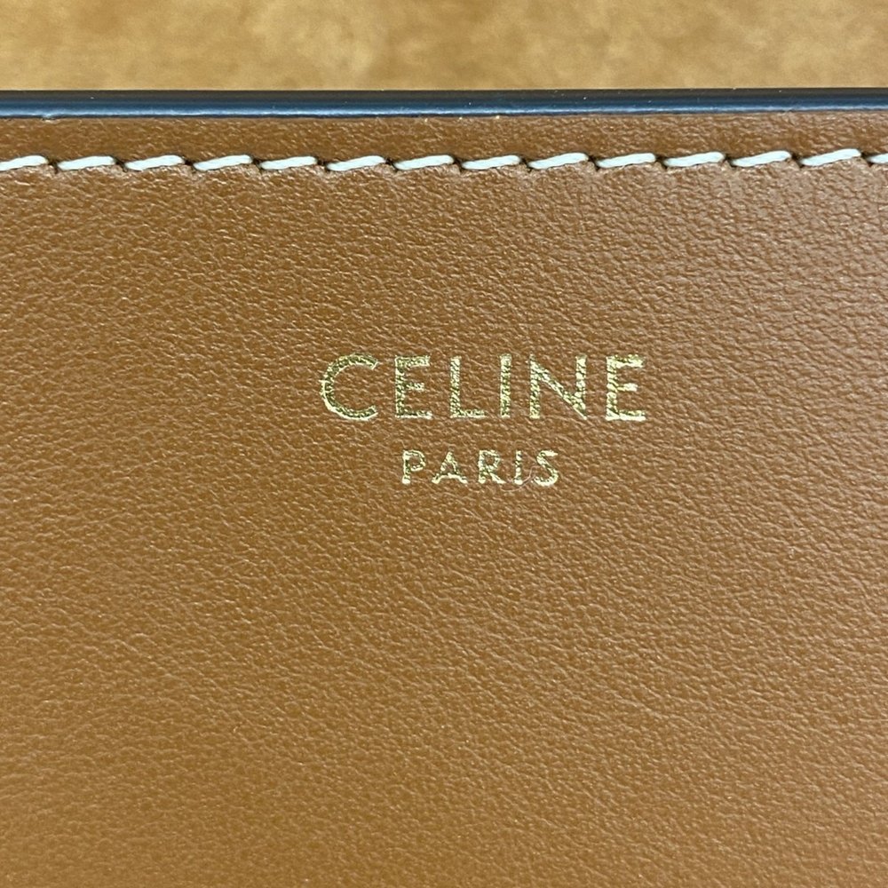 Celine Shoulder Bag Triomphe Folco Cuir Leather Brown Women's - Picture 5 of 8
